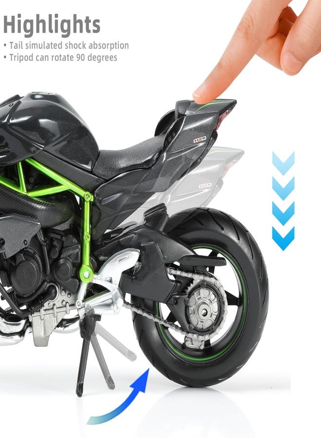Risopen Compatible for 1:12 Kawasaki Ninja H2R Motorcycle Model Toy Die-cast Metal Mini Motorbike Toy for Boys and Adults Black Moto Model Collectible Gift - Image 5